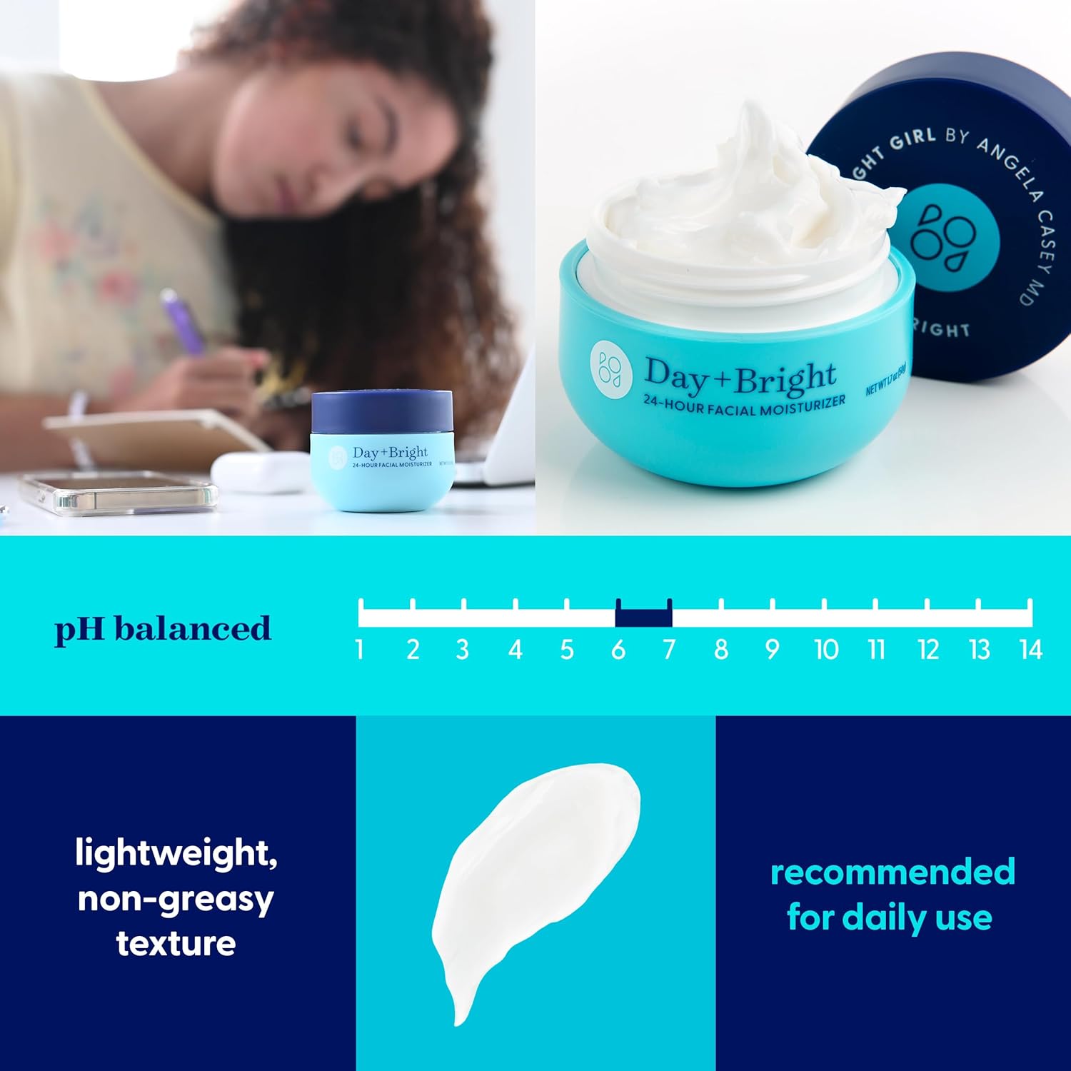 Day+Bright Facial Moisturizer for Teen & Tween Girls, 50mL | Non-Greasy Daily Hydration | pH-Balanced Formula with Chamomile, Turmeric, Ashwagandha, Squalane.