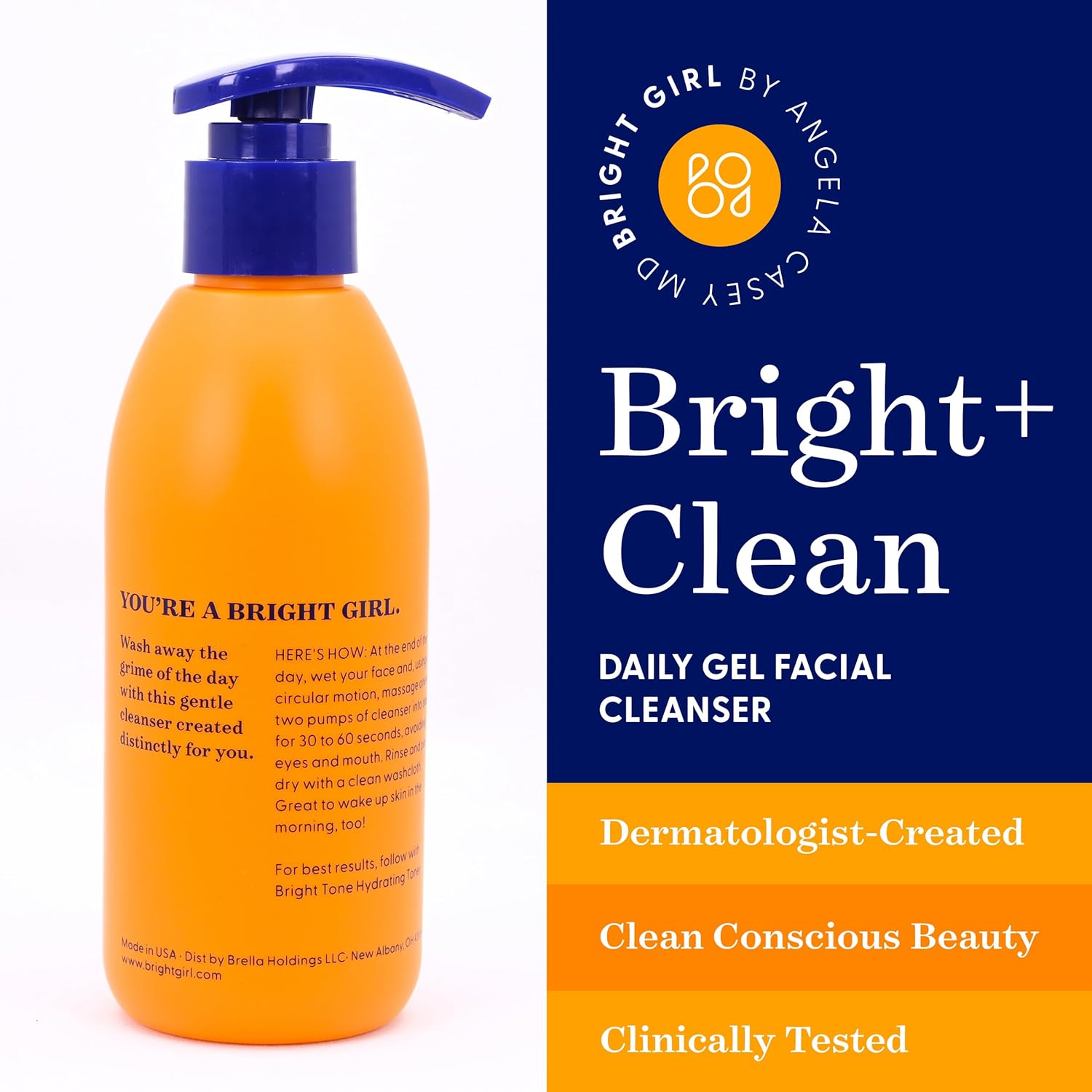 Bright+Clean Gel Facial Cleanser for Sensitive Teen Skin - Gentle pH Balanced Face Wash with Aloe Allantoin Coconut Oil, Clean 6.7oz