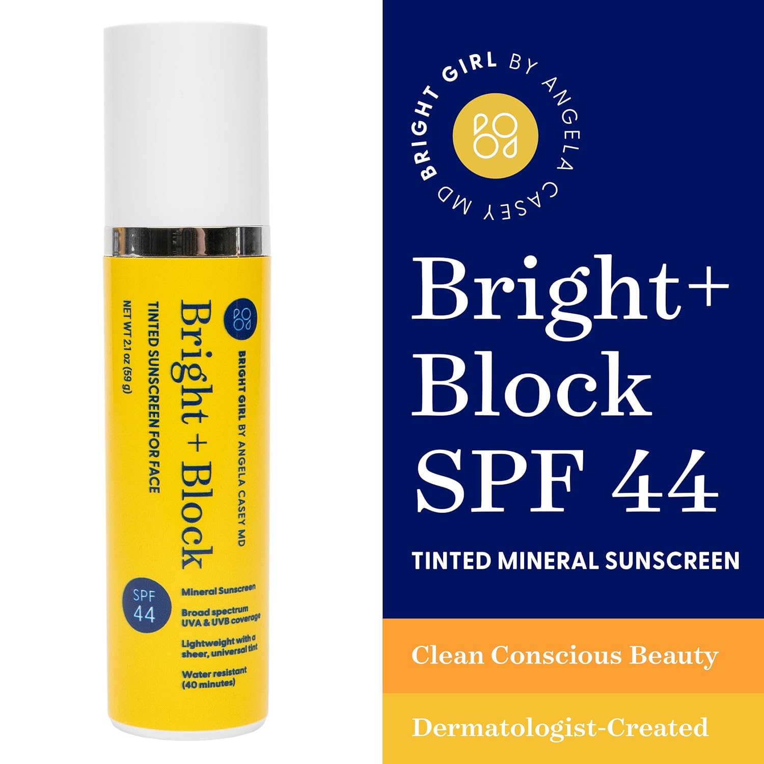 Bright+Block SPF 44 Tinted Mineral Sunscreen Facial Skincare Gentle Hydrating Comfort Titanium Hyaluronic Sensitive Skin