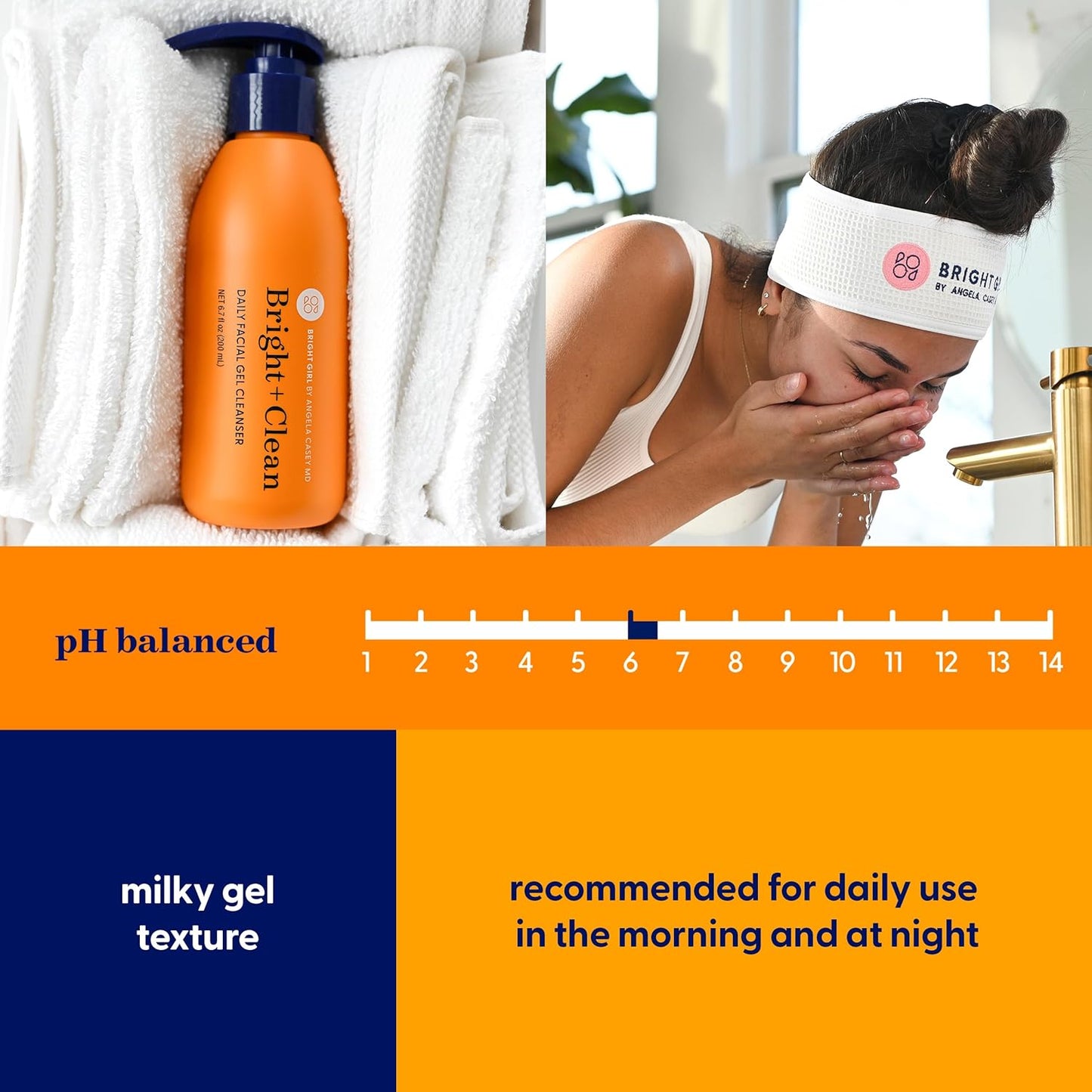 Bright+Clean Gel Facial Cleanser for Sensitive Teen Skin - Gentle pH Balanced Face Wash with Aloe Allantoin Coconut Oil, Clean 6.7oz