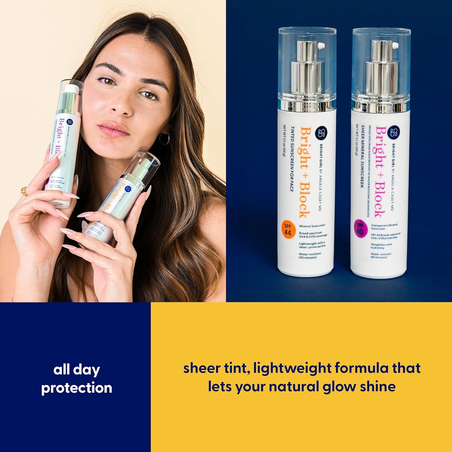 Bright+Block SPF 44 Tinted Mineral Sunscreen Facial Skincare Gentle Hydrating Comfort Titanium Hyaluronic Sensitive Skin