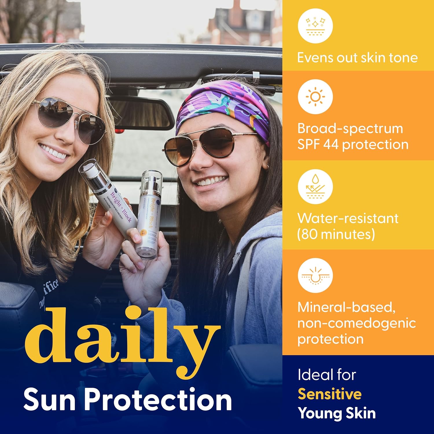 Bright+Block SPF 44 Tinted Mineral Sunscreen Facial Skincare Gentle Hydrating Comfort Titanium Hyaluronic Sensitive Skin